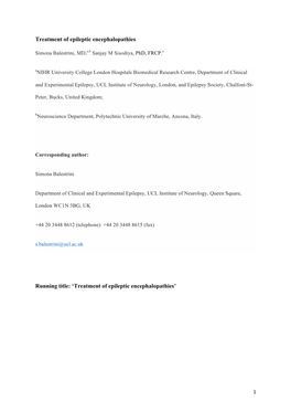 Treatment of Epileptic Encephalopathies