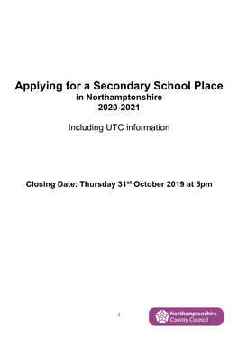 Applying for a Secondary School Place in Northamptonshire 2017