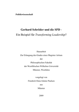 Gerhard Schröder Und Die SPD - Ein Beispiel Für Transforming Leadership ?