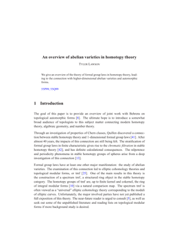 An Overview of Abelian Varieties in Homotopy Theory 1 Introduction