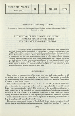 Distribution of Fish Numbers and Biomass in Barbel Region of the River