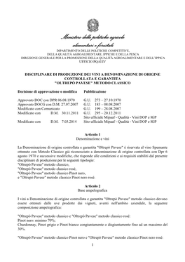 Disciplinare Di Produzione Dei Vini a Denominazione Di Origine Controllata E Garantita 