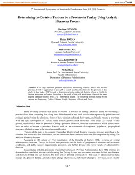 Determining the Districts That Can Be a Province in Turkey Using Analytic Hierarchy Process