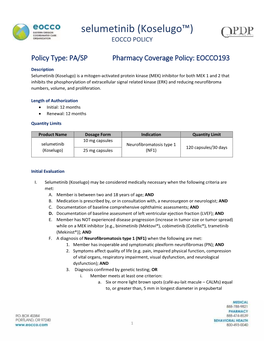 Selumetinib (Koselugo™) EOCCO POLICY