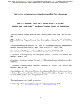 Integrative Analysis Reveals Unique Features of the Smc5/6 Complex