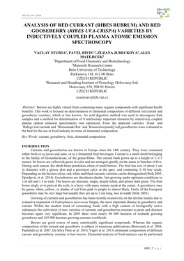 Analysis of Red Currant (Ribes Rubrum) and Red Gooseberry (Ribes Uva-Crispa) Varieties by Inductively Coupled Plasma Atomic Emission Spectroscopy