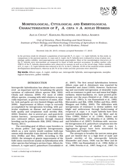 Morphological, Cytological and Embryological Characterization of F1 A