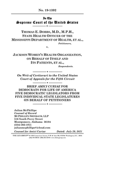 Brief Amici Curiae for Democrats for Life of America Five Democratic Legislators from Five Individual State Legislatures on Behalf of Petitioners