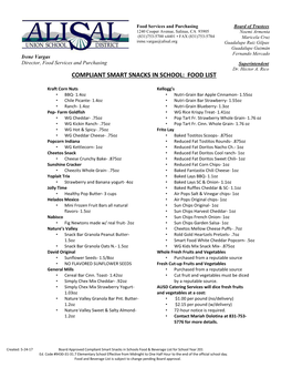 Compliant Smart Snacks in School: Food List