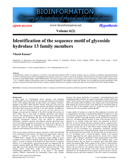 Identification of the Sequence Motif of Glycoside Hydrolase 13 Family Members