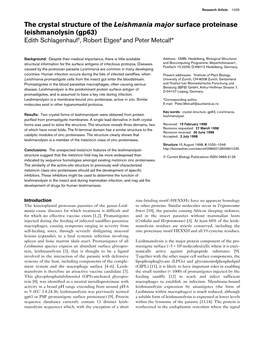 The Crystal Structure of the Leishmania Major Surface Proteinase Leishmanolysin (Gp63) Edith Schlagenhauf†, Robert Etges‡ and Peter Metcalf*