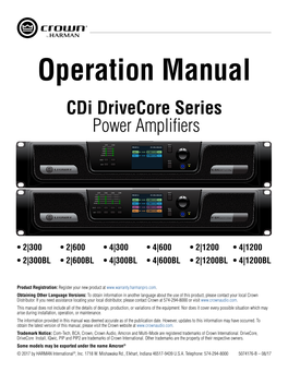 Cdi Drivecore Series Operation Manual Welcome