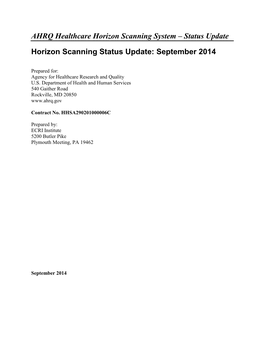 AHRQ Healthcare Horizon Scanning System – Status Update