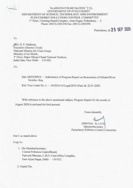 Sl.No. Activity to Be Monitored Timeline Status 1 Ensure 100% Treatment of Sewage at Least In-Situ Remediation. Rs. 5 Lakhs Per Month Per Drain for Default in In-Situ Remediation