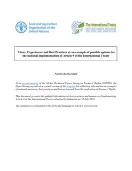 Views, Experiences and Best Practices As an Example of Possible Options for the National Implementation of Article 9 of the International Treaty