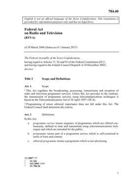 Federal Act on Radio and Television 784.40