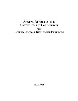 Annual Report of the United States Commission on International Religious Freedom