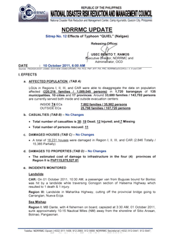 NDRRMC Update SND Sitrep No 12 Re TY QUIEL 10 Oct 2011