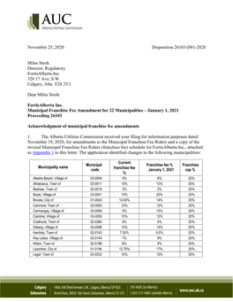 November 25, 2020 Disposition 26103-D01-2020 Miles Stroh Director, Regulatory Fortisalberta Inc. 320 17 Ave. S.W. Calgary, Alta