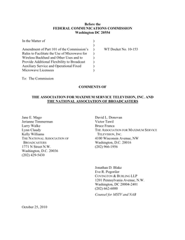 Wireless Backhaul and Other Uses and to ) Provide Additional Flexibility to Broadcast ) Auxiliary Service and Operational Fixed ) Microwave Licensees )