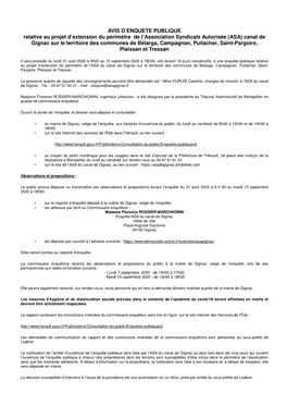 AVIS D'enquete PUBLIQUE Relative Au Projet D'extension Du Périmètre
