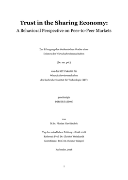 Trust in the Sharing Economy: a Behavioral Perspective on Peer-To-Peer Markets