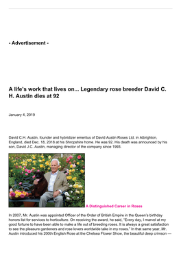A Life's Work That Lives On... Legendary Rose Breeder David C. H. Austin
