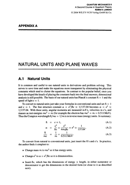 Appendix A: Natural Units and Plane Waves