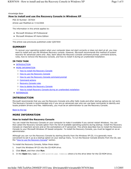 How to Install and Use the Recovery Console in Windows XP Page 1 of 5