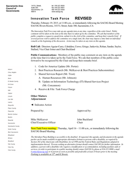 REVISED Thursday, February 19, 2015, at 11:00 A.M., Or Immediately Following the SACOG Board Meeting SACOG Rivers Rooms, 1415 L Street, Suite 300, Sacramento, CA