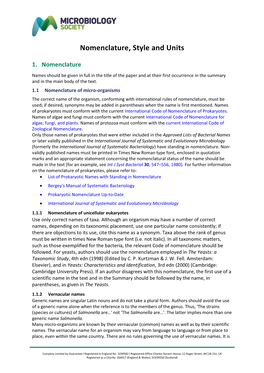 Nomenclature, Style and Units