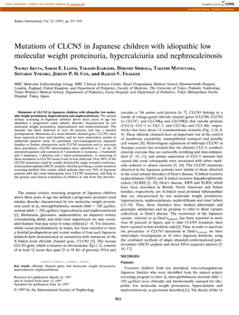 Mutations of CLCN5 in Japanese Children with Idiopathic Low Molecular Weight Proteinuria, Hypercalciuria and Nephrocalcinosis