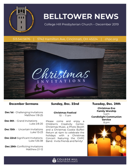 BELLTOWER NEWS College Hill Presbyterian Church – December 2019