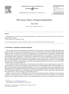 The Many Forms of Hypercomputation