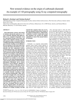 New Textural Evidence on the Origin of Carbonado Diamond: an Example of 3-D Petrography Using X-Ray Computed Tomography