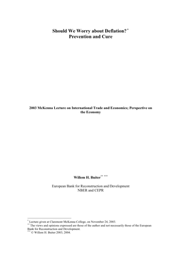 Should We Worry About Deflation? Prevention and Cure