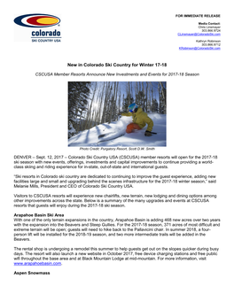 New in Colorado Ski Country for Winter 17-18