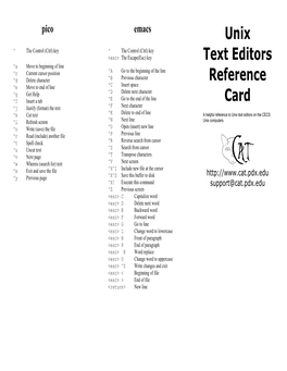 Unix Text Editors Reference Card