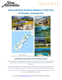 14 Day Southern Wonders Tour of New Zealand 2021