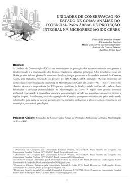 Unidades De Conservação No Estado De Goiás: Análise Do Potencial Para Áreas De Proteção Integral Na Microrregião De Ceres