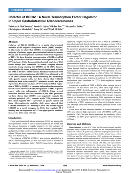 Cofactor of BRCA1: a Novel Transcription Factor Regulator in Upper Gastrointestinal Adenocarcinomas