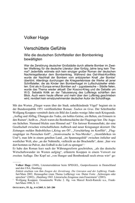 Volker Hage Verschüttete Gefühle