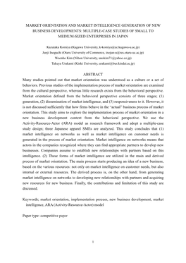 Market Orientation and Market Intelligence Generation of New Business Developments: Multiple-Case Studies of Small to Medium-Sized Enterprises in Japan