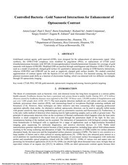 Controlled Bacteria - Gold Nanorod Interactions for Enhancement of Optoacoustic Contrast