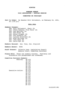 MINUTES MONTANA SENATE 53Rd