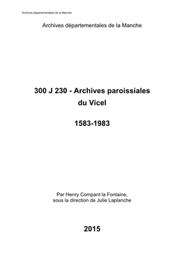 300 J 230 - Archives Paroissiales Du Vicel