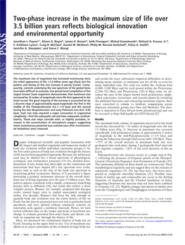 Two-Phase Increase in the Maximum Size of Life Over 3.5 Billion Years Reflects Biological Innovation and Environmental Opportunity