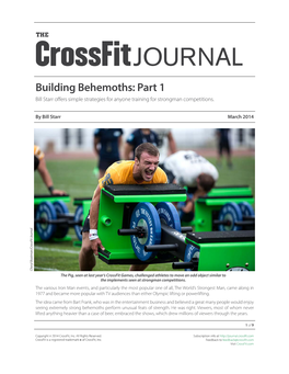 JOURNAL Building Behemoths: Part 1 Bill Starr Offers Simple Strategies for Anyone Training for Strongman Competitions