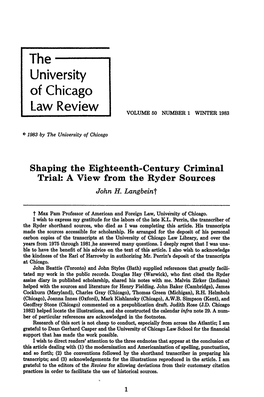 Shaping the Eighteenth-Century Criminal Trial: a View from the Ryder Sources John H