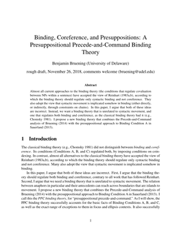 Binding, Coreference, and Presuppositions: a Presuppositional Precede-And-Command Binding Theory